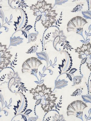 Scalamandre Fabric Adara Embroidery Delft SC270360001 ORIANA 55% LINEN 40% VISCOSE 5% POLYESTER INDIA LIGHT DUTY Horizontal: 23.625" and Vertical: 23.625" 52 - My Fabric Connection -