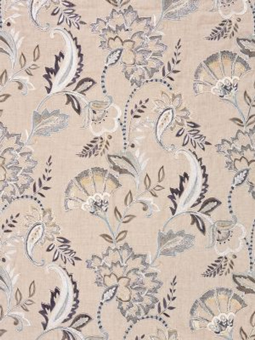 Scalamandre Fabric Adara Embroidery Flax SC270360002 ORIANA 55% LINEN 40% VISCOSE 5% POLYESTER INDIA LIGHT DUTY Horizontal: 23.625" and Vertical: 23.625" 52 - My Fabric Connection -