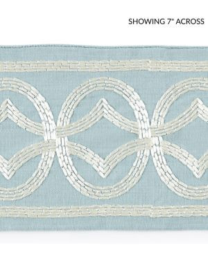 Scalamandre Trim Athena Embroidered Tape Sky SCT33050002 LA BOHEME 54% COTTON 39% VISCOSE 7% SPUN POLYESTER INDIA LIGHT DUTY Horizontal: 3.125" and Vertical: 5.13 - My Fabric Connection -