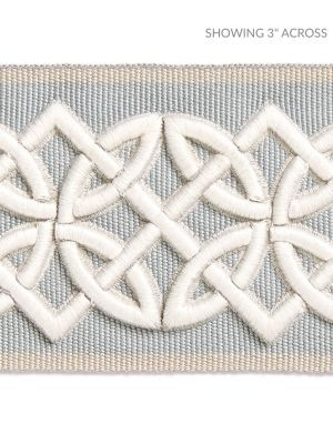 Scalamandre Trim Celtic Embroidered Tape Mineral SCT32820003 HAMPTONS TRIMMINGS 40% POLYESTER 32% VISCOSE 28% ACRYLIC CHINA LIGHT DUTY Horizontal: 1.875" and Vertical: 2.75 - My Fabric Connection -