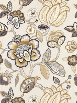Scalamandre Fabric Coromandel Embroidery Flax SC271260003 BOTANICA 16% SPUN POLYESTER, 36% VISCOSE 29% LINEN 19% COTTON INDIA LIGHT DUTY Horizontal: 30" and Vertical: 25.25" 51 - My Fabric Connection -