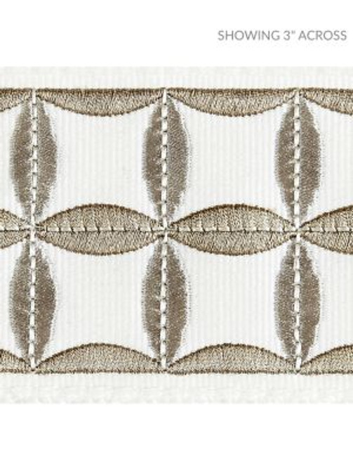 Scalamandre Trim Fiori Embroidered Tape Platinum SCT32880001 MERCHANTE 66% COTTON 34% VISCOSE INDIA LIGHT DUTY Horizontal: 2.125" and Vertical: 2.88 - My Fabric Connection -