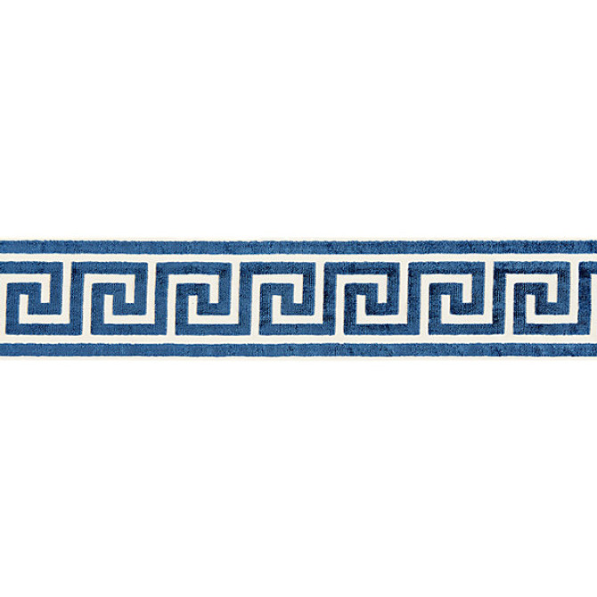 Scalamandre Trim Greek Key Velvet Tape/Indigo Trim 50% VISCOSE 50% COTTON INDIA LIGHT DUTY </p><p>Repeat: H: 2.875", V: 4" - My Fabric Connection -