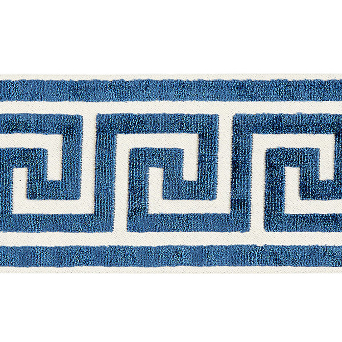 Scalamandre
 Trim Greek Key Velvet Tape/Indigo Sc 0005T3279 ORIANA 50% VISCOSE 50% COTTON INDIA LIGHT DUTY Horizontal: 2.875" and Vertical: 4" - My Fabric Connection -