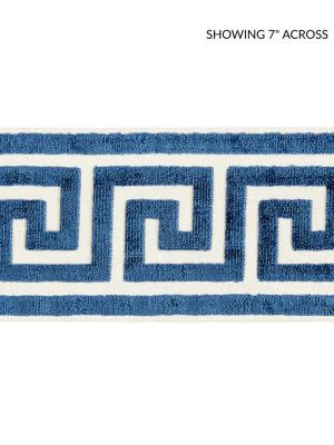 Scalamandre Trim Greek Key Velvet Tape Indigo SCT32790005 ORIANA 50% VISCOSE 50% COTTON INDIA LIGHT DUTY Horizontal: 2.875" and Vertical: 4 - My Fabric Connection -