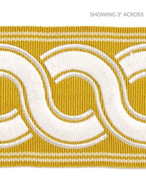 Scalamandre Trim Guilloche Embroidered Tape Brass SCT32830003 HAMPTONS TRIMMINGS 37% ACRYLIC 32% POLYESTER 31% VISCOSE CHINA LIGHT DUTY Horizontal: and Vertical: 2.88 - My Fabric Connection -