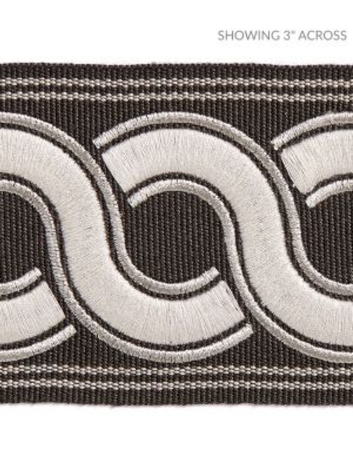 Scalamandre Trim Guilloche Embroidered Tape Charcoal SCT32830005 HAMPTONS TRIMMINGS 37% ACRYLIC 32% POLYESTER 31% VISCOSE CHINA LIGHT DUTY Horizontal: and Vertical: 2.88 - My Fabric Connection -