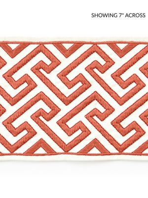 Scalamandre Trim Labyrinth Embroidered Tape Coral SCT33190003 CHINOIS CHIC 55% COTTON 45% SPUN POLYESTER INDIA LIGHT DUTY Horizontal: 2.75" and Vertical: 5.75 - My Fabric Connection -