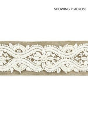 Scalamandre Trim Linnea Embroidered Tape Flax SCT32980001 NORDEN 65% SPUN POLYESTER 35% LINEN INDIA LIGHT DUTY Horizontal: 4.5" and Vertical: 2.75 - My Fabric Connection -