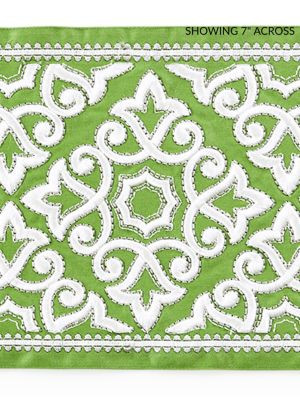 Scalamandre Trim Ornamental Embroidered Tape Jade SCT33200004 CHINOIS CHIC 51% COTTON 22% VISCOSE 27% POLYESTER INDIA LIGHT DUTY Horizontal: 6.25" and Vertical: 7.5 - My Fabric Connection -