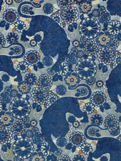 Old World Weavers Fabric Siberian Tiger Sapphire Flame EA18V10002 TUNDRA 28% MAKO COTTON, 42% POLYESTER 30% VISCOSE ITALY MEDIUM DUTY Horizontal: 32" and Vertical: 27.5" 55 - My Fabric Connection -