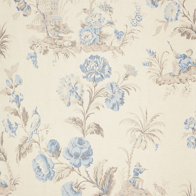 Scalamandre Fabric Somerset Silk Warp Print/Porcelain 16585-002 JARDIN 53% VISCOSE 47% SILK THAILAND LIGHT DUTY Horizontal: 76.25" and Vertical: 52.5" 54" - My Fabric Connection -