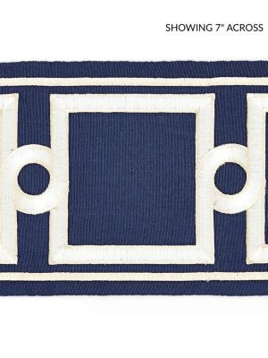 Scalamandre Trim Square Link Embroidered Tape Indigo SCT32870006 MERCHANTE 70% COTTON 30% RAYON INDIA LIGHT DUTY Horizontal: 5.25" and Vertical: 6.25 - My Fabric Connection -
