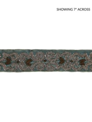 Scalamandre Trim Zardozi Velvet Tape Mineral & Pewter SCT32900002 MODERN LUXURY 80% METALLIC 20% VISCOSE INDIA LIGHT DUTY Horizontal: 4.125" and Vertical: 1.75 - My Fabric Connection -