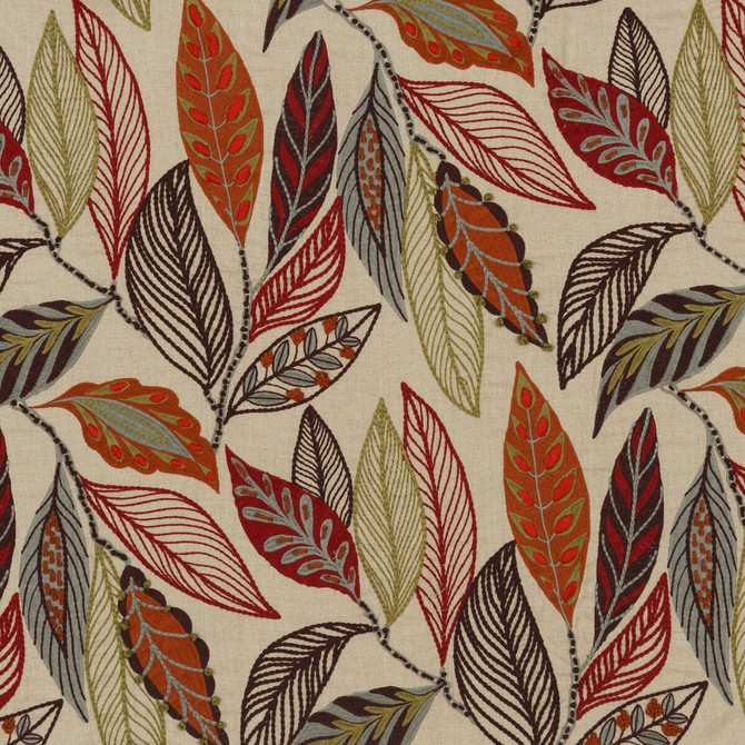 Mulberry Fabric Forest Leaves Red/Plum FESTIVAL LINEN - 100% India MEDIUM Horizontal: 24.822 and Vertical: 29.944 49.644 - My Fabric Connection -