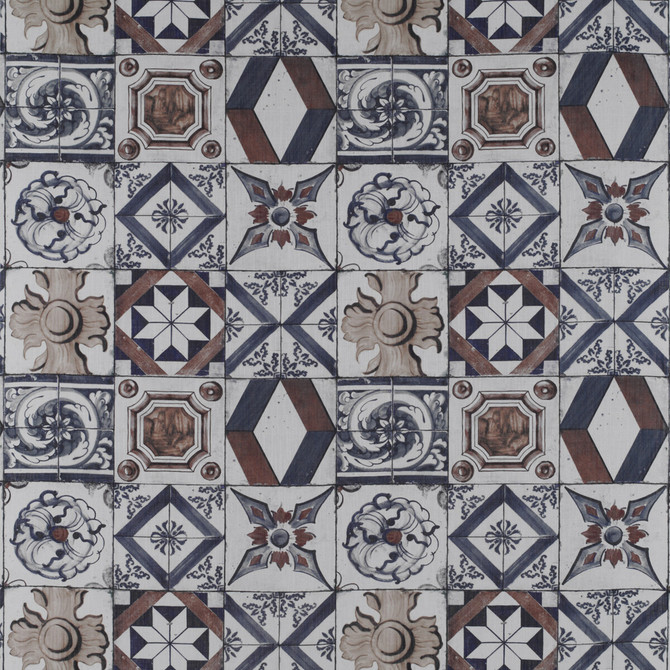 Gaston Y Daniela Fabric Trastevere Azul/Tabaco TIERRAS VISCOSE - 67%;LINEN - 33% Spain - Horizontal: 27.17 and Vertical: 27.17 54.33 - My Fabric Connection -
