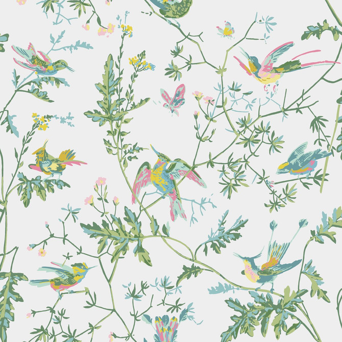 Cole & Son Wallcovering Hummingbirds Green/Pink COLE & SON ICONS PAPER - 100% United Kingdom Horizontal: and Vertical: 21 20.5 - My Fabric Connection -