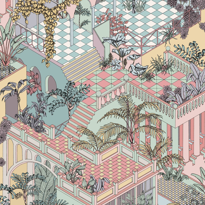 Cole & Son Wallcovering Miami Pastel COLE & SON ICONS PAPER - 100% United Kingdom Horizontal: and Vertical: 35.4 27 - My Fabric Connection -
