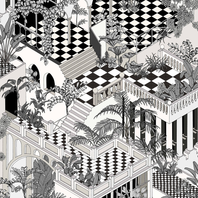 Cole & Son Wallcovering Miami Black/White COLE & SON ICONS PAPER - 100% United Kingdom Horizontal: and Vertical: 35.4 27 - My Fabric Connection -