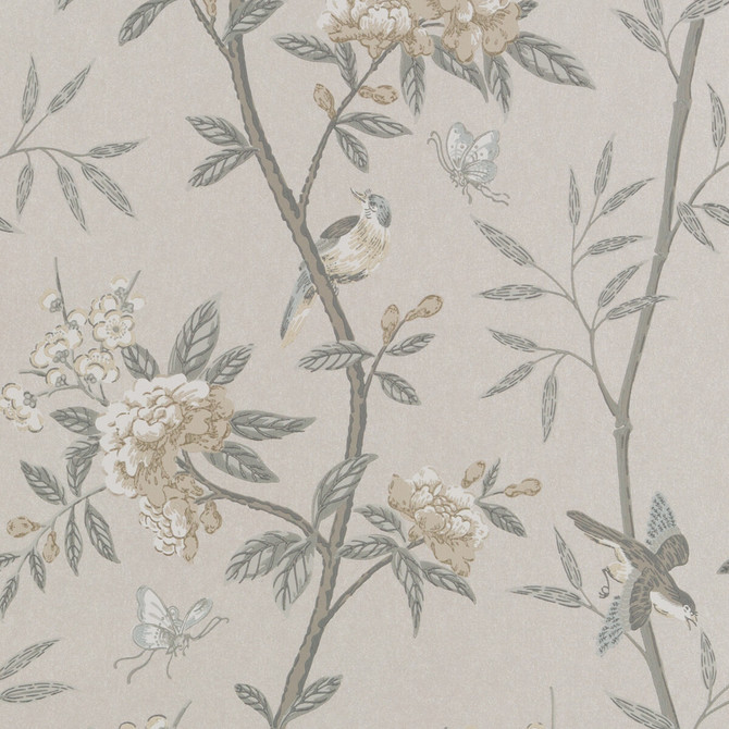 G P & J Baker Wallcovering Peony & Blossom Dove/Silver LANGDALE PAPER - 100% United Kingdom - Horizontal: 20.488 and Vertical: 25.61 20.488 - My Fabric Connection -