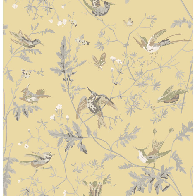 Cole & Son Fabric Hummingbirds Gld/Sft Grey COLE & SON CONTEMPORARY FABRICS SILK - 100% India Horizontal: 25 and Vertical: 22.65 50 - My Fabric Connection -