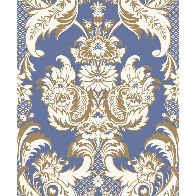 Cole & Son Wallcovering Wyndham Blue And Gold COLE & SON ALBEMARLE PAPER - 100% United Kingdom Horizontal: and Vertical: 25.22 21 - My Fabric Connection -