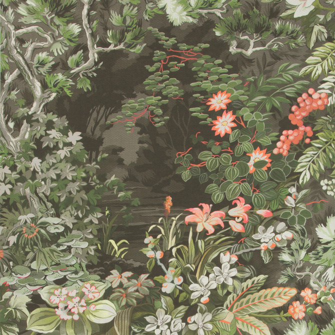 Cole & Son Wallcovering Woodland Coral/Olive/Char COLE & SON BOTANICAL BOTANICA PAPER - 100% United Kingdom - Horizontal: 27.5 and Vertical: 48.3 27.5 - My Fabric Connection -