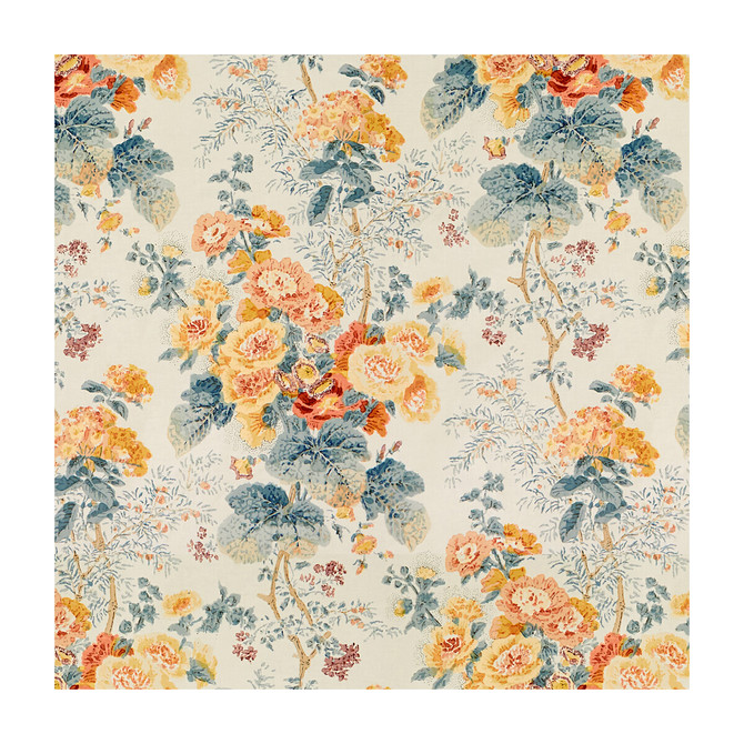 Lee Jofa Fabric Hollyhock Hdb Apricot/Lake COTTON - 100% Thailand Horizontal: 33 and Vertical: 40 49 - My Fabric Connection -