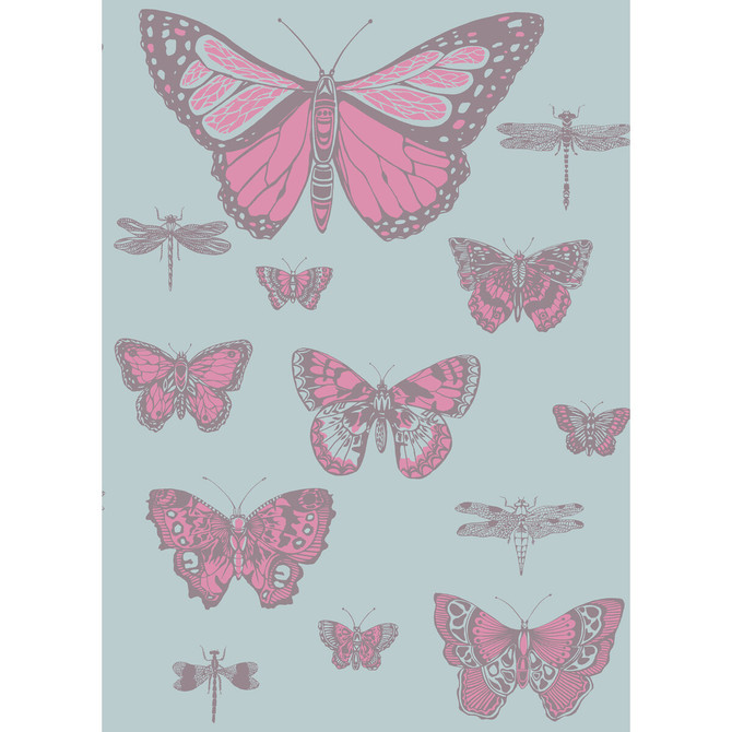 Cole & Son Wallcovering Butterflies & Dragonflies Pink On Blue COLE & SON WHIMSICAL PAPER - 100% United Kingdom Horizontal: and Vertical: 28.3 20.5 - My Fabric Connection -