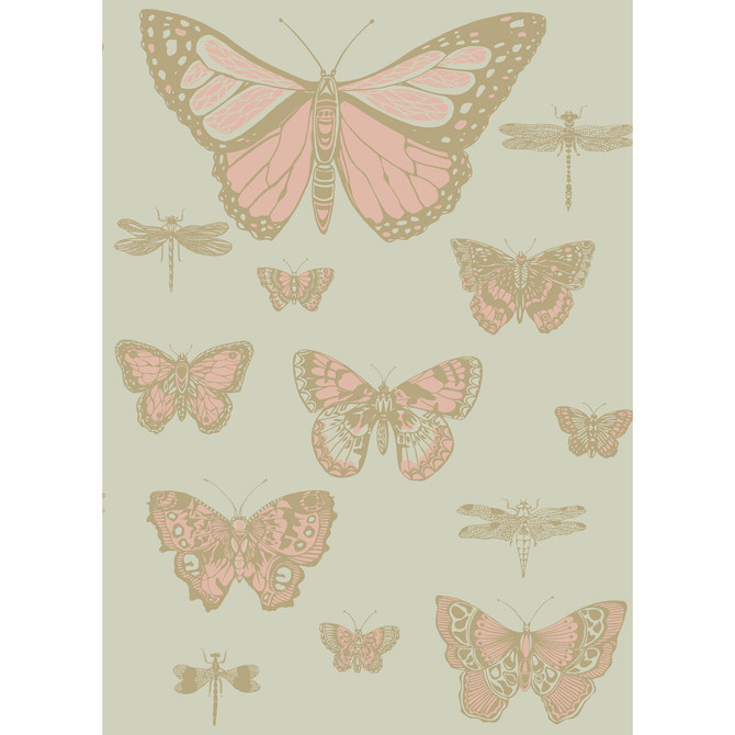 Cole & Son Wallcovering Butterflies & Dragonflies Pink On Oliv COLE & SON WHIMSICAL PAPER - 100% United Kingdom Horizontal: and Vertical: 28.3 20.5 - My Fabric Connection -