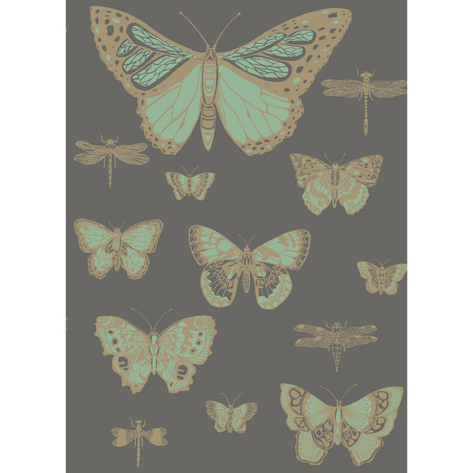 Cole & Son Wallcovering Butterflies & Dragonflies Green On Char COLE & SON WHIMSICAL PAPER - 100% United Kingdom Horizontal: and Vertical: 28.3 20.5 - My Fabric Connection -