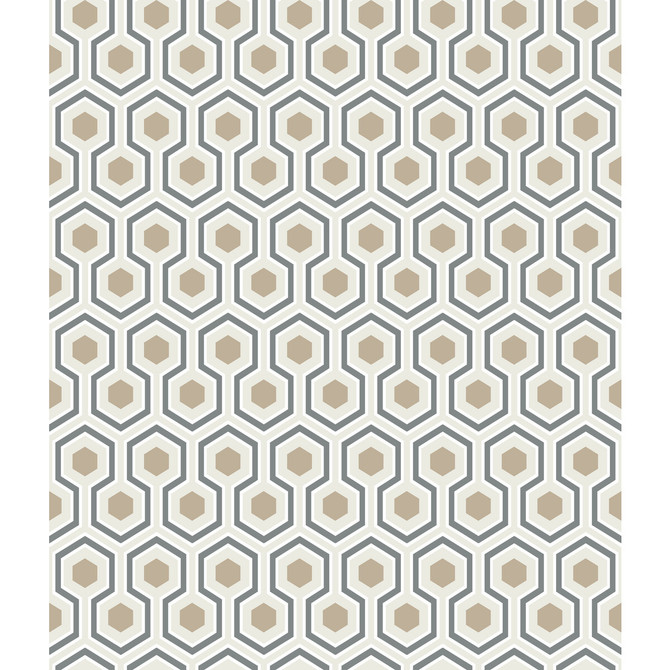 Cole & Son Wallcovering Hicks Hexagon Gilver/Wt/Bk CONTEMPORARY RESTYLED PAPER - 100% United Kingdom Horizontal: 20.5 and Vertical: 4 20.5 - My Fabric Connection -