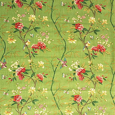 G P & J Baker Fabric Peony & Blossom Apple Green/Brick Fabric LINEN - 100% United Kingdom LIGHT </p><p>Repeat: H: 26.989, V: 31.52 53.978 - My Fabric Connection -