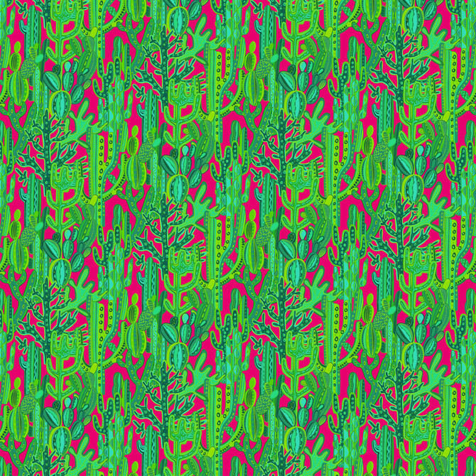 Gaston Y Daniela Fabric Cactus Rosa/Verde Fabric COTTON - 100% Italy MEDIUM </p><p>Repeat: H: 55.94, V: 18.91 59 - My Fabric Connection -