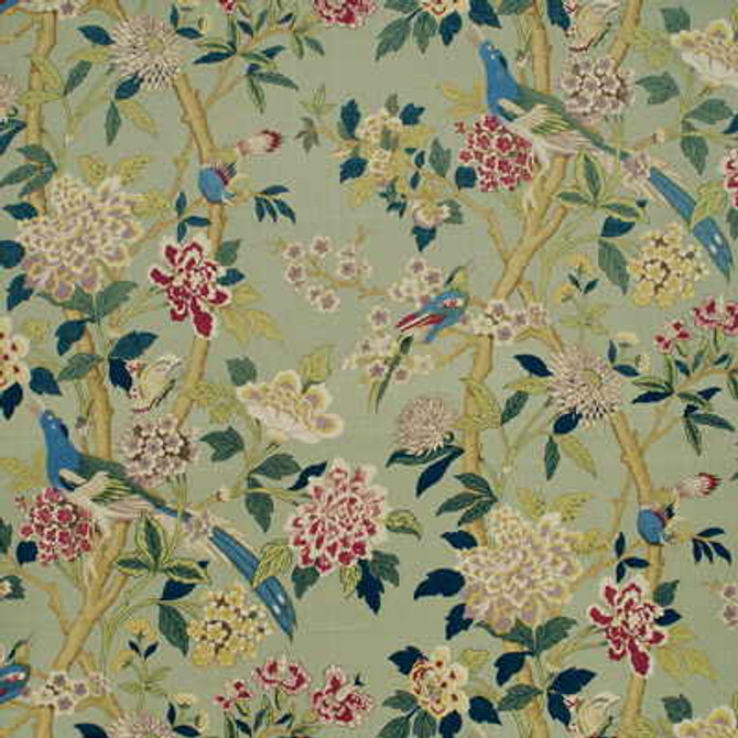 G P & J Baker Fabric Hydrangea Bird Aqua/Rose HIDCOTE LINEN - 100% Thailand - Horizontal: 26.398 and Vertical: 43.34 53.978 - My Fabric Connection -