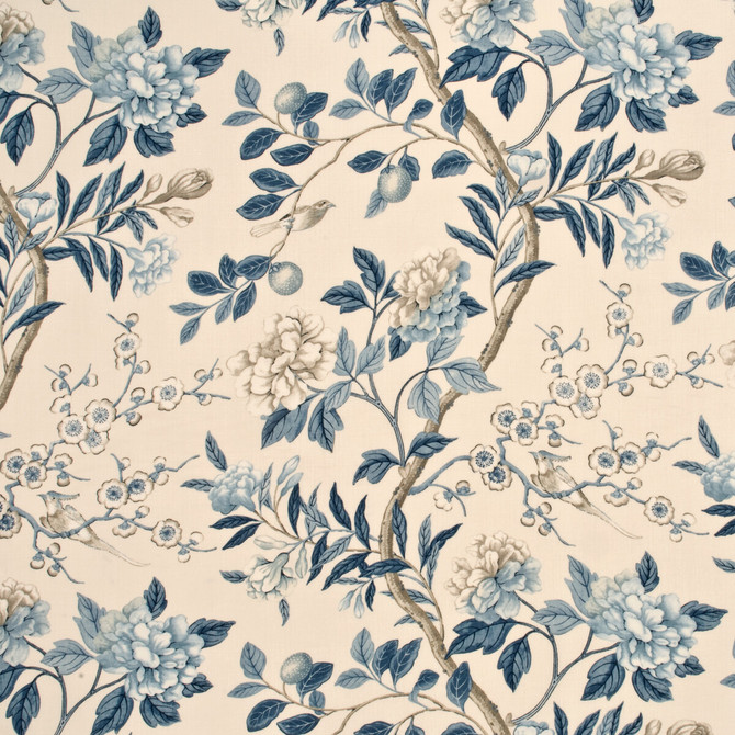 G P & J Baker Fabric Emperor'S Garden Blue/Cream EMPEROR'S GARDEN LINEN - 100% United Kingdom HEAVY Horizontal: 26.989 and Vertical: 31.914 53.978 - My Fabric Connection -
