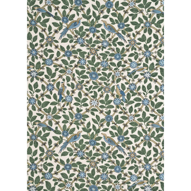 G P & J Baker Fabric Bamboo Bird Aqua/Teal CRAYFORD LINEN - 100% United Kingdom Horizontal: 26.792 and Vertical: 26.792 53.978 - My Fabric Connection -