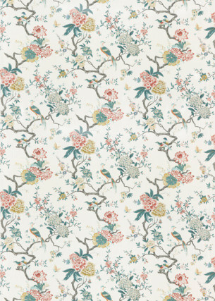 G P & J Baker Fabric Oriental Bird Signature Teal