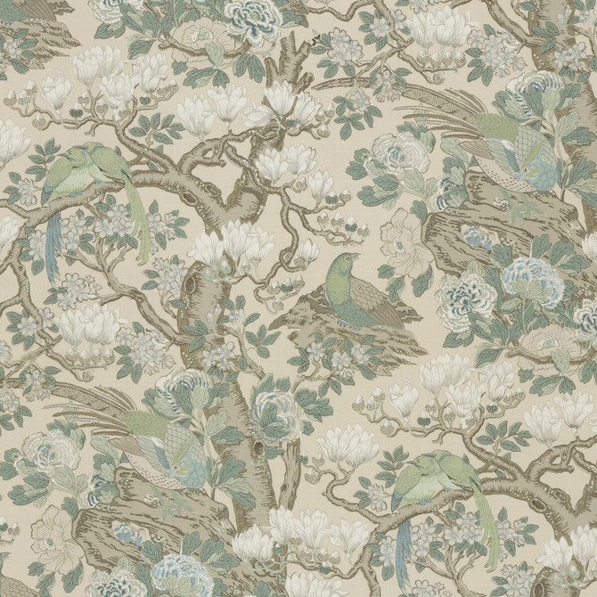 G P & J Baker Fabric Rockbird Signature Soft Blue SIGNATURE PRINTS LINEN - 100% Thailand MEDIUM Horizontal: 48.068 and Vertical: 40.976 48.068 - My Fabric Connection -