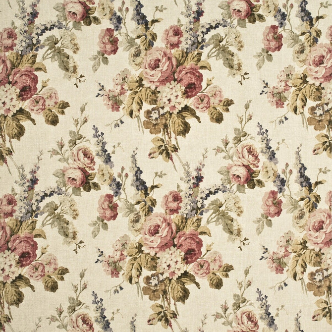 Mulberry Fabric Vintage Floral Antique/Rose Fabric LINEN - 100% Thailand </p><p>Repeat: H: 26.398, V: 27.186 52.796 - My Fabric Connection -