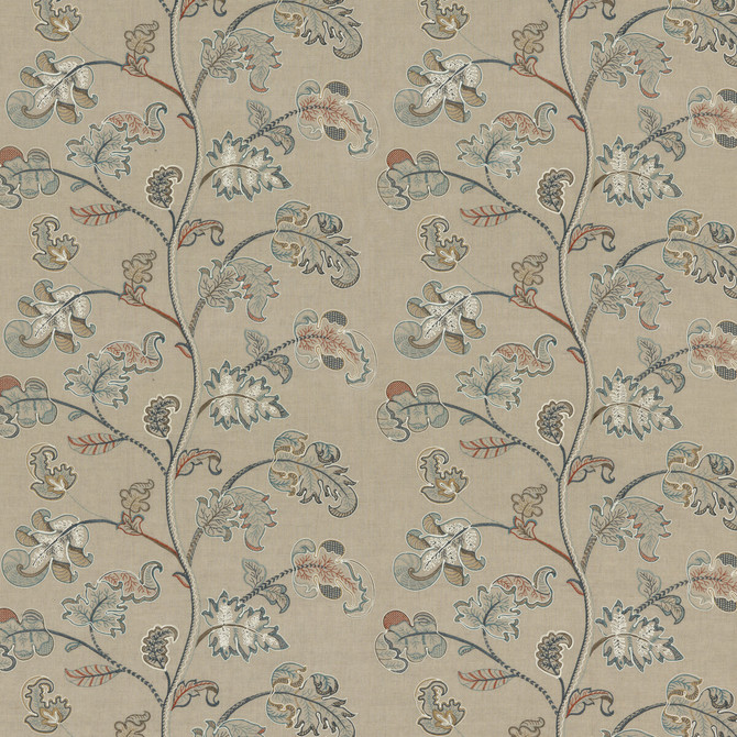 G P & J Baker Fabric Alderwood Teal KESWICK EMBROIDERIES LINEN - 65%;RAYON - 35% India Horizontal: 26.004 and Vertical: 15.76 52.008 - My Fabric Connection -