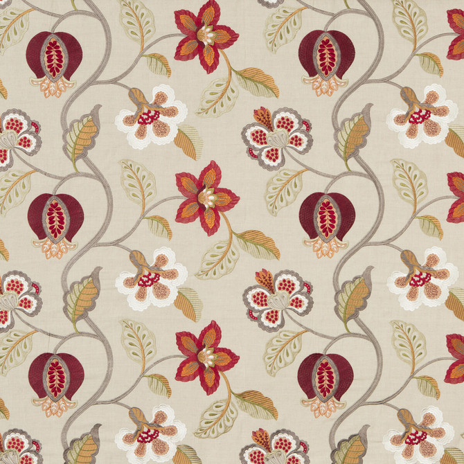 G P & J Baker Fabric Elvaston Red/Ivory Fabric LINEN - 35%;VISCOSE - 35%;COTTON - 30% India </p><p>Repeat: H: 25.216, V: 14.972 50.432 - My Fabric Connection -