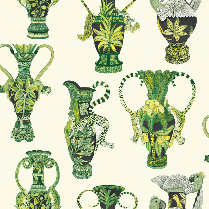 Cole & Son Wallcovering Khulu Vases Green & White COLE & SON ARDMORE PAPER - 100% United Kingdom Horizontal: and Vertical: 27 27 - My Fabric Connection -
