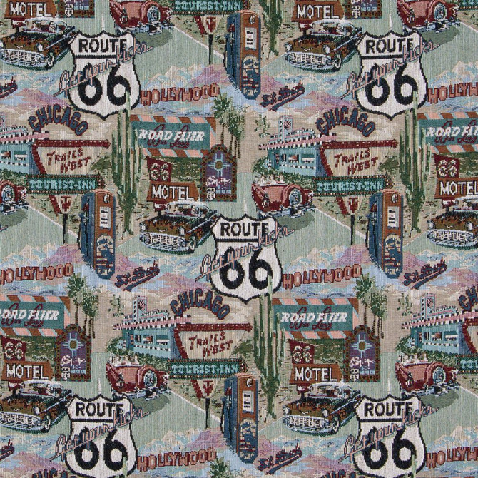 Charlotte Fabric 1011 Route 66 Themes of Tapestry II 52% Cotton, 48% Polyester Asia Exceeds 100,000 Wyzenbeek Rubs (Heavy Duty) Horizontal: 12" x Vertical: 15" 54 Inches - My Fabric Connection -