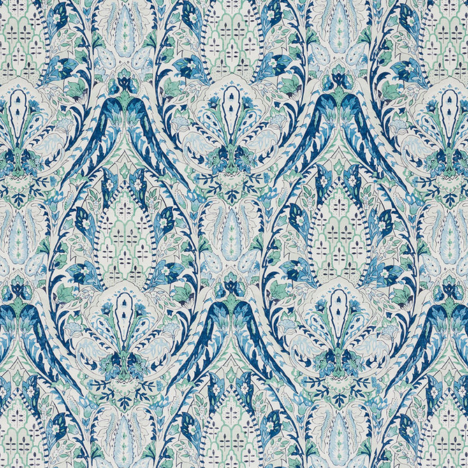 Schumacher Fabric Layla Paisley Blue & Green 177671 OTTOMAN CHIC LINEN 90% NYLON 10% UNITED KINGDOM </p><p>Repeat: Horizontal: 17 3/4" (45CM) and Vertical: 34 1/2" (88CM) 53.5 - My Fabric Connection -