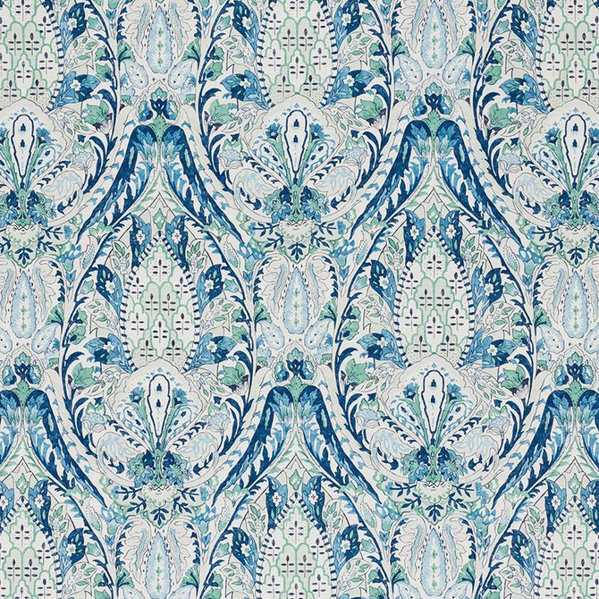 Schumacher Fabric Layla Paisley Blue & Green 177671 Ottoman Chic 17.75" - My Fabric Connection -