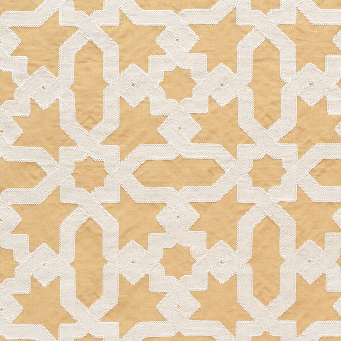 Schumacher Fabric Cordoba Embroidery Ochre 67575 AU NATUREL II See Sample INDIA - </p><p>Repeat: Horizontal: 6 3/4" (17CM) and Vertical: 12 5/8" (32CM) 50 3/8" (128CM) - My Fabric Connection -