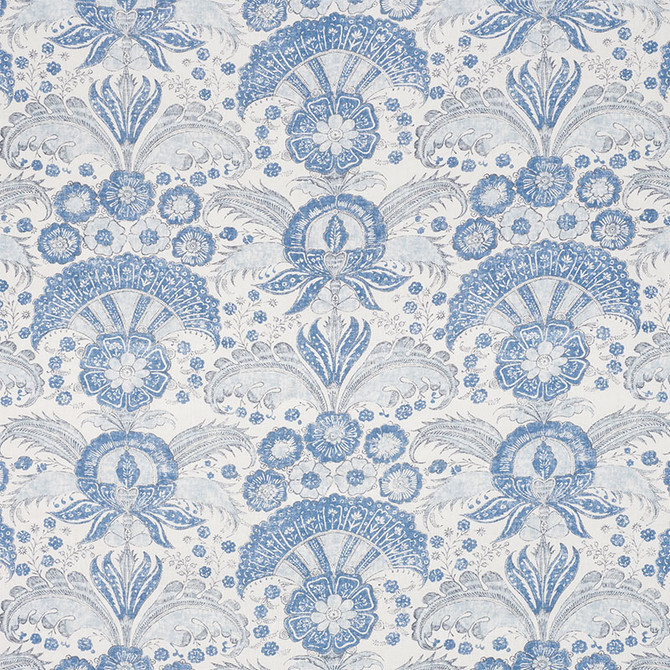 Schumacher Fabric Calicut Delft 178100 MALABAR HILL See Sample UNITED KINGDOM - </p><p>Repeat: Horizontal: 13 1/2" (34CM) and Vertical: 30 3/8" (77CM) 53 1/2" (136CM) - My Fabric Connection -