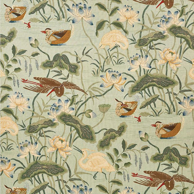 Schumacher Fabric Lotus Garden Aqua 172938 Schumacher Classics 27.0" - My Fabric Connection -