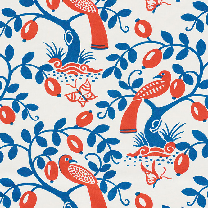 Schumacher Fabric Olive Tree Blue & Red 177471 PRINT HAPPY See Sample UNITED KINGDOM - </p><p>Repeat: Horizontal: 25 1/8" (64CM) and Vertical: 23 1/8" (59CM) 54 3/4" (139CM) - My Fabric Connection -